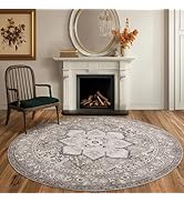 PURRUGS Vintage Farmhouse Boho Area Rug 6x6 ft, Non-Slip Machine Washable Round Rug, Accent Orien...
