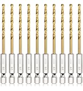 COMOWARE Titanium Twist Drill Bit Set - 10 Pcs 1/8" Hex Shank High Speed Steel for Wood Plastic A...