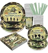 Army Birthday Party Supplies Decorations, Camo Theme Birthday Paper Plates and Napkins Set with C...