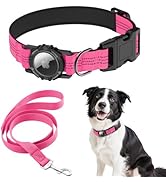 HDDTTZ AirTag Dog Collar and Leash, IP68 Waterproof Integrated with Reflective, Ultra-Durable, Co...