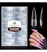 Luckyfairy XXL Stiletto Nail Tips 120 Pcs Full Cover Pre-buff Stiletto Gel Press On Nails Flat Ti...