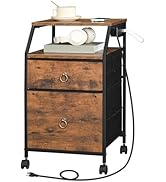 HOOBRO 2-Drawer Mobile File Cabinet, Filing Cabinet with Charging Station, Printer Stand with Ope...