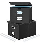 Huolewa Upgrade File Organizer Boxes with Lids, Collapsible Linen Hanging Filing &amp; Storage Boxes ...