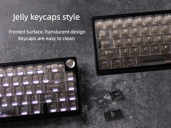 Gradient Grey Translucent keycaps,Shine Through Keyboard keycaps 60 75 100%,Frosted Key caps Set