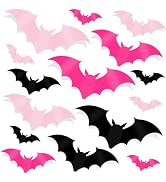 DIYASY 144 Pcs Pink Bats Wall Decor, Halloween 3D Bats Decorations Outside Blush &amp; Black PVC Bat ...