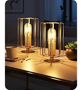 GOEBLESON Industrial Table Lamp Set of 2, Small Bedside Lamp with Dimmable 2400K Warm Light LED B...