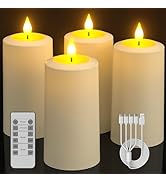 SoulBay Flameless LED Candles, 4-Pack USB Rechargeable, Flickering Waterproof White Pillar Candle...