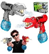 2 Pack Electric Water Gun for Kids Adults, Red &amp; Grey Dinosaur Automatic Squirt Guns with LED Fla...