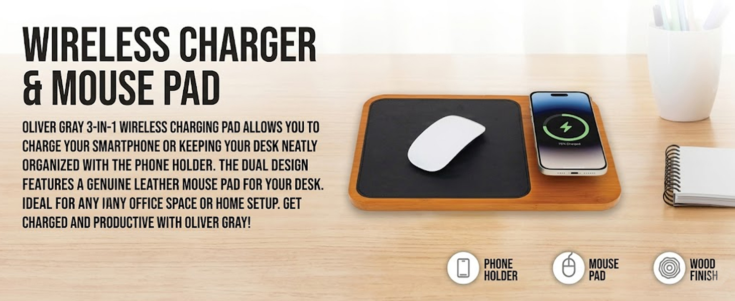 Oliver Gray Wireless Charger &amp; Mouse Pad