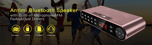 Antimi Bluetooth Speaker With FM Radio Pink