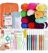 XSEINO Crochet Kit with Crochet Hooks Yarn Set - Premium Bundle Includes 12 Colors Crochet Yarn B...