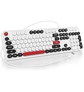 Ussixchare Wired Typewriter Keyboard Full Size USB Keyboard Retro Computer Keyboard with Round Ke...