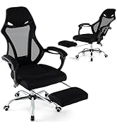 COSTWAY Office Chair with Foot Rest, Stepless Reclining Mesh Computer Desk Chair with Adjustable ...
