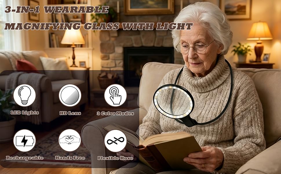3 IN 1 wearable magnifying glass with lights