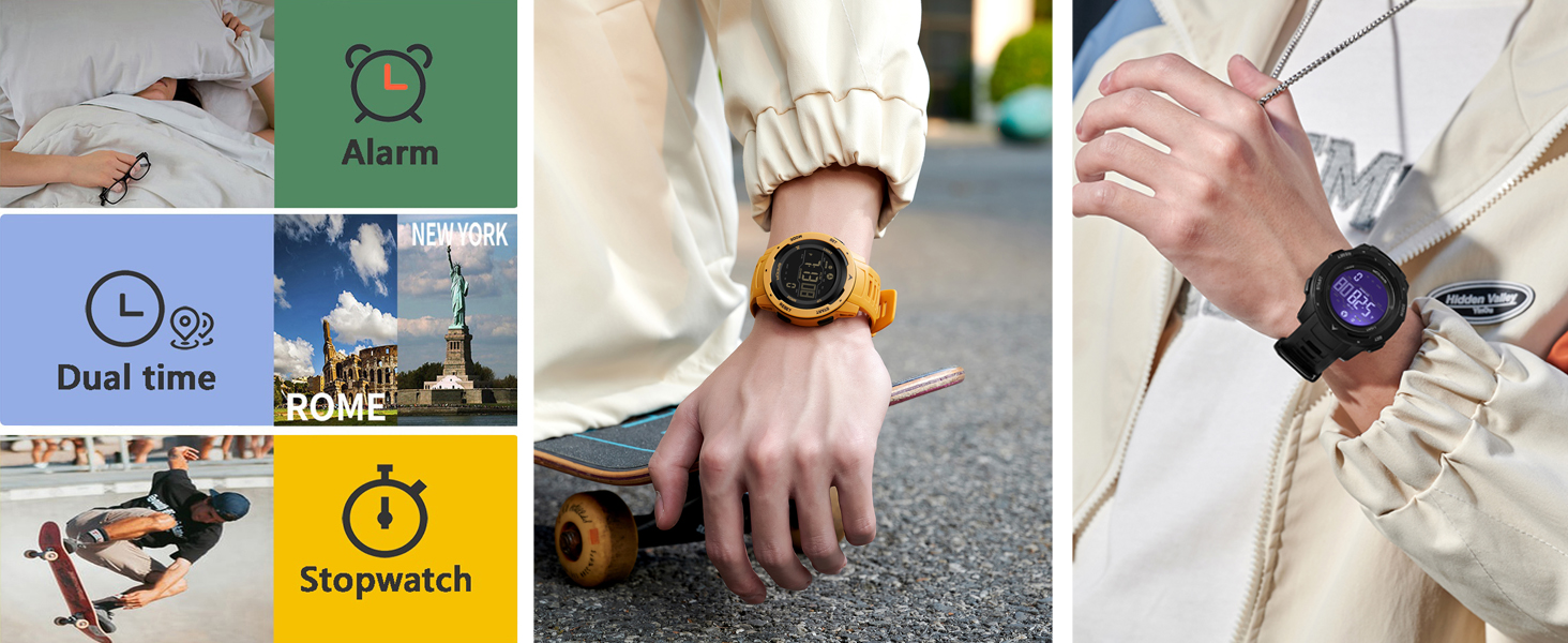 sport watches for men multifunction stopwatch alarm dual time led luminous countdown shockproof