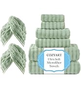 COZYART Lint Free Towel Sets 8 Pcs Sage Green, 500GSM, Super Soft, Absorbent &amp; Quick Dry Microfib...