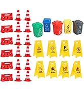 TOYANDONA 31Pcs Road Signs for Kids, Miniature Plastic Traffic Cones Mini Barrel Roadblocks Toys ...