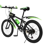 Ojseimchrl 20 Inch Mountain Bike for Kids, Double Brake Bicycle and Kickstand, High Carbon Steel ...