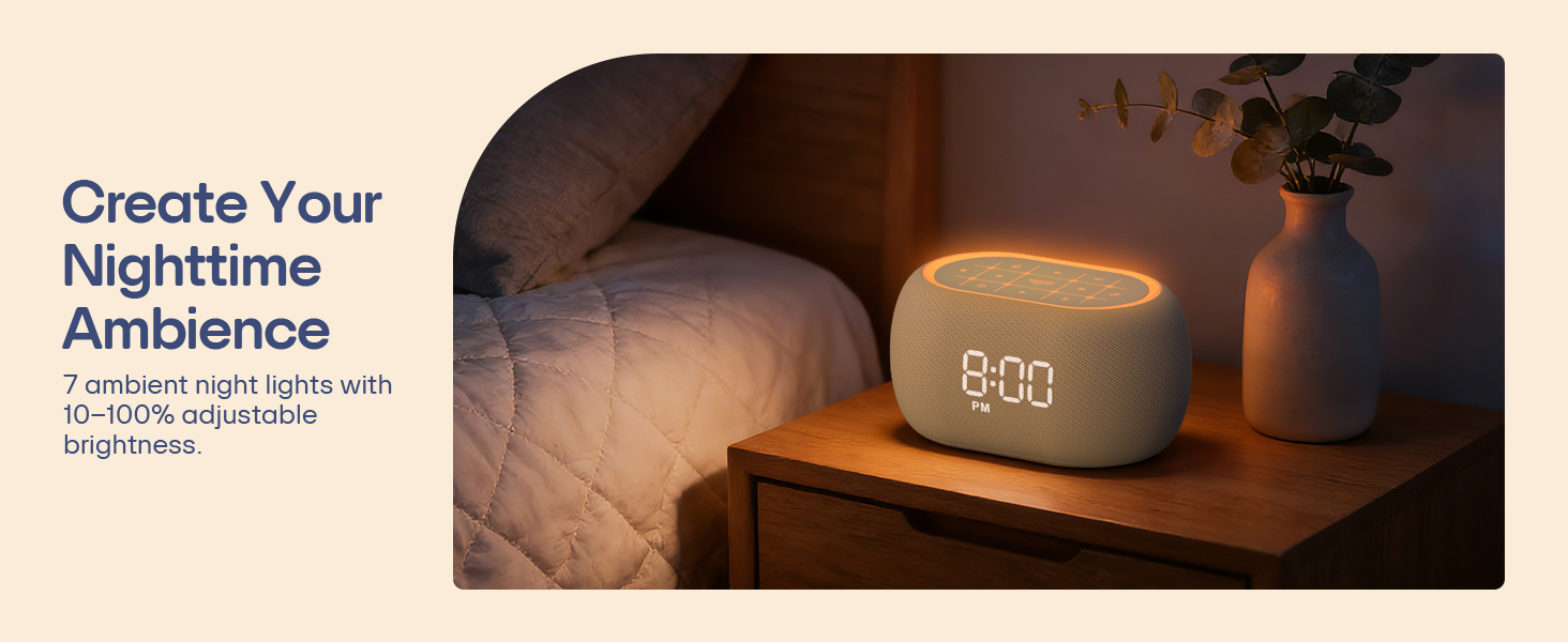 Alarm clock with 7 ambient night lights