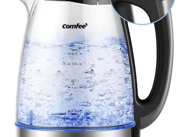 COMFEE' 1.7L Glass Tea Kettle and Kettle Water Boiler - Electric Kettle Temperature Control