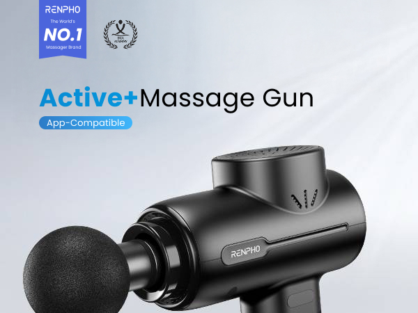 RENPHO Active+ massage gun with deep tissue percussion and multiple attachments