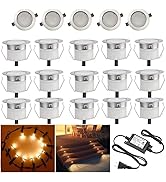 Outdoor LED Deck Lights Kit, 20 Pack F1.22 Low Voltage Warm White Recessed Deck Lighting IP67 Wat...