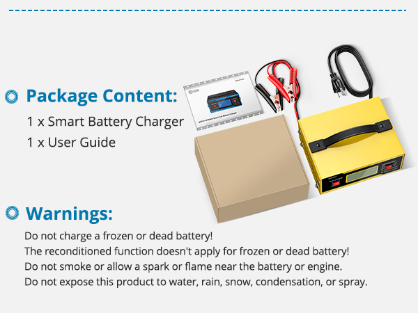 Great for charging or maintaining all types of 6/8/12/14/24V lead-acid batteries