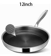 Vocvee Non Stick Frying Pans, 12-inch Hybrid Frying Pans Nonstick Stainless Steel Skillets, Dishw...