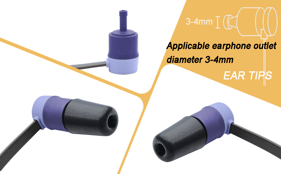 The size of memory foam eartips is 2.5 mm, compatible with in-ear headphones from 3-4 mm tips
