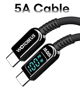 WOTOBEUS 6.5ft Zinc Alloy+Silicone USB C to USB C Fast Charging Cable with LED Display, Type C Co...