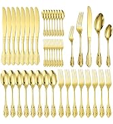 A · HOUSEWARE Gold Silverware Set for 8 Palace Antique Baroque Stainless Steel Flatware 40 Piece ...