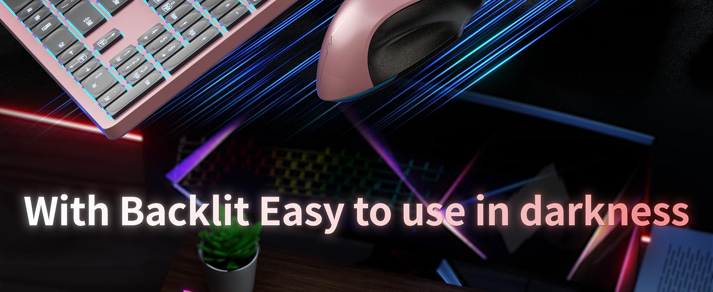 Wireless Keyboard Mouse Combo, Full Size Ergonomic Keyboard