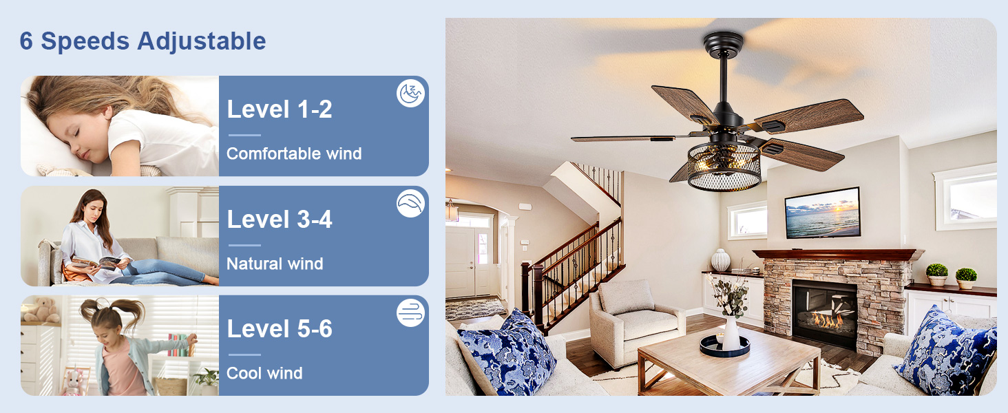 42 inch farmhouse rustic ceiling fan with light