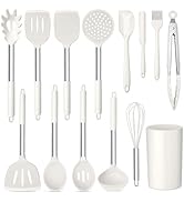 TeamFar Cooking Utensils Set, 14 PCS Silicone Kitchen Utensils with Stainless Steel Handle, Soup ...