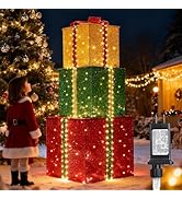 4.9FT Large Christmas Lighted Gift Boxes - Set of 3 Pre Lit Presents Christmas Boxes with Differe...
