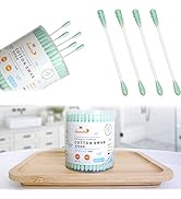 HOMEFOX Green Cotton Swabs Spiral - 200 Count Organic Cotton Buds Double Side Tightly Wrapped Cot...
