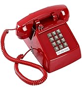 Traditional Red Landline Phone, Retro Corded Telephone with Message Indicator, Classic 2500 Analo...