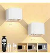 Motion Sensor Wall Lights, Wireless Rechargeable Wall Sconce with Remote Control, 10-100% Dimmabl...