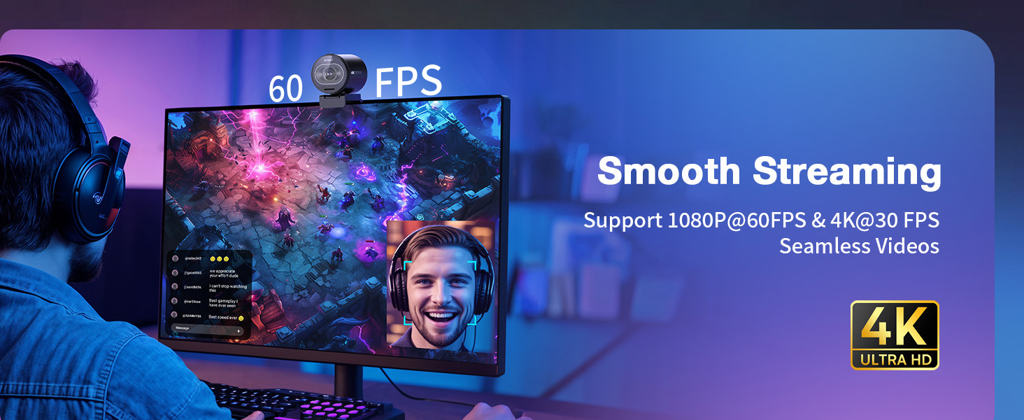 EMEET S600 webcam with tripod 60 FPS