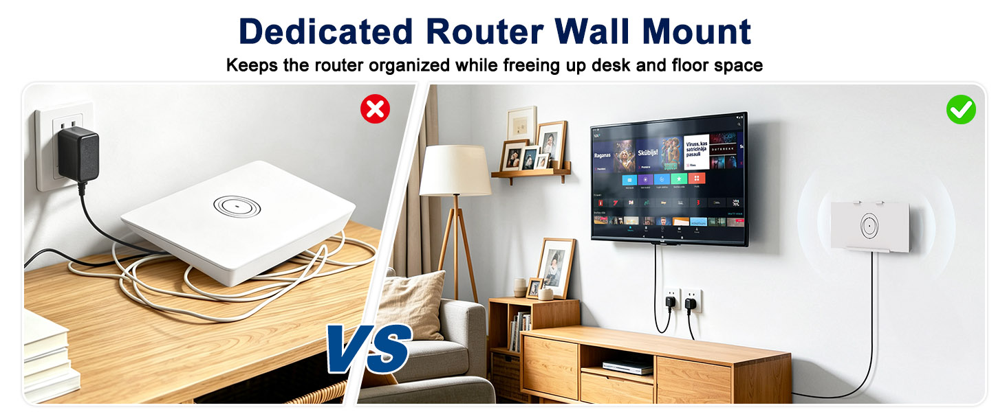 Keeps the router organized while treeing up desk and floor space