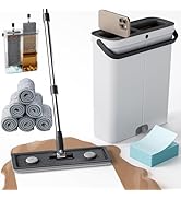 POPMOP Compact Floor Mop and Bucket - Flat Mop and Bucket with Wringer Set Hands Free | Wet Dry M...