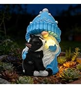 GIGALUMI Solar Garden Statue, Gnome with Dog Outdoor Decor, Gnomes Decoration Gifts with LED for ...