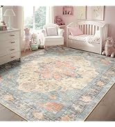 RELEANY Area Rugs 5'x7' Washable Non-Slip, Floral Vintage Distress Print Pattern Medallion Carpet...