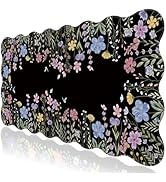 L-SPOUTTO Floral Mouse Pad,Botanical Desk Mat XXL Large Scalloped Black Gaming Mousepad,35.4x15.7...