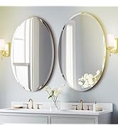 Luxbaro 2 Pack 20" x 28" Oval Mirrors for Bathroom/Vanity, Frameless Bathroom Mirror, Beveled Edg...