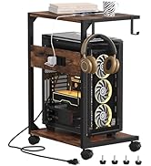 Akxomel 2 Tier Computer Tower Stand with Charging Station, Rolling Floor PC Stand Fits Under Desk...