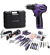 POWKITS Drill Tool Kit: 8V Cordless Power Drill Home Tool Set, Purple