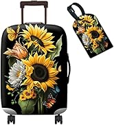 Luggage Cover Suitcase Protector Plus 1 Luggage Tag, Sunflower Orchids Travel Suitcase Cover Suit...