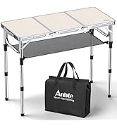 Anbte Folding Camping Table with Storage Net, 3ft Camping Table Aluminum Folding Table with 3 Adj...