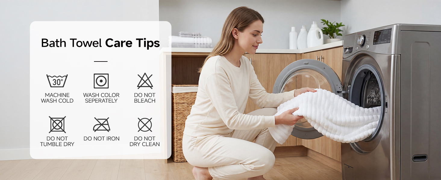 Large White Bath Towel Set of 2